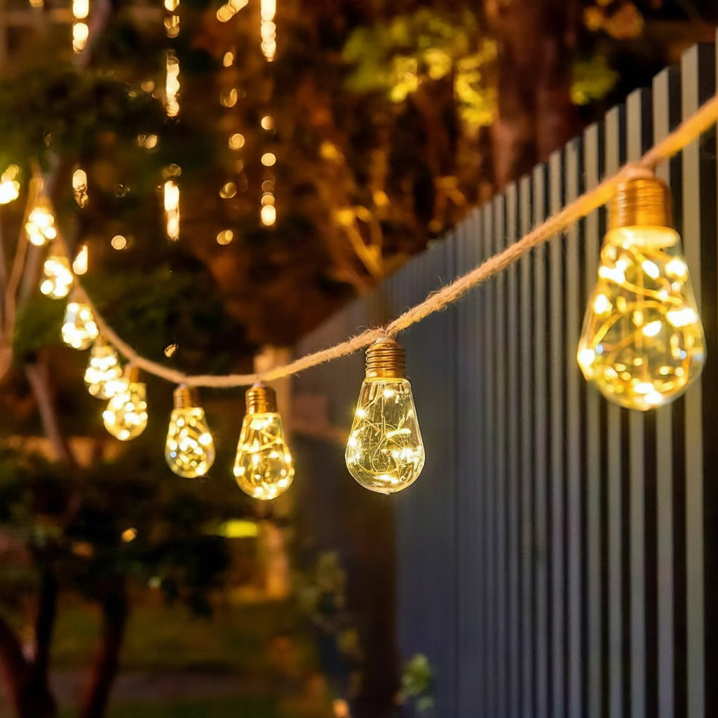 10M Vintage Rope Christmas Lights USB and Solar