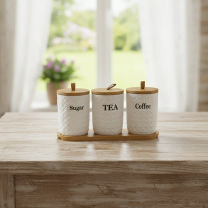3Pcs Ceramic Storage Canister Set With Bamboo Lids
