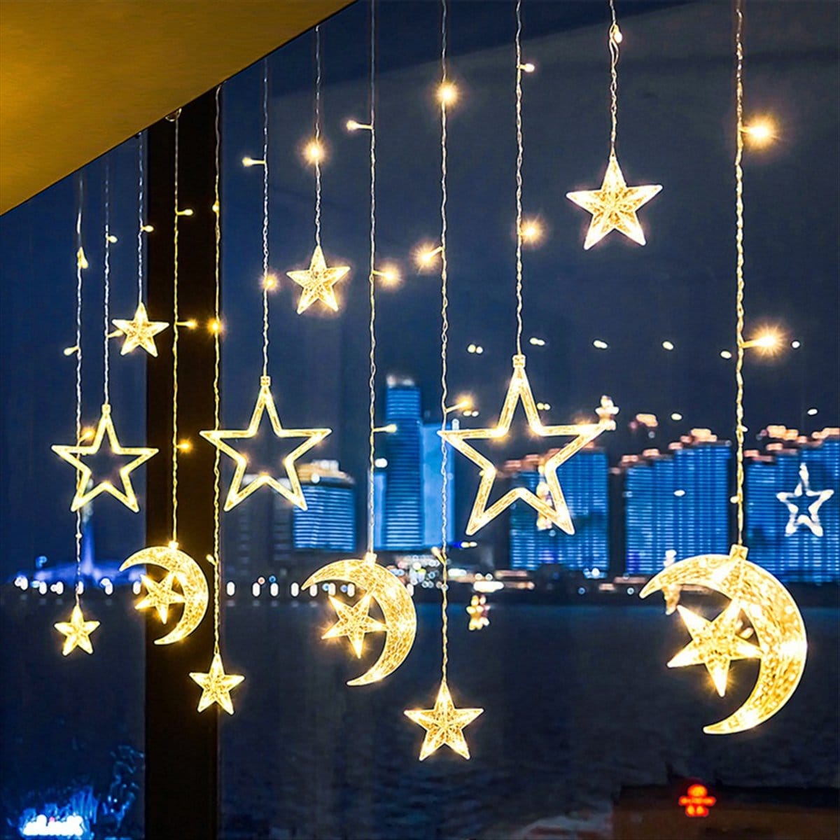 10Pc Star and Moon LED Curtain Garland Lights