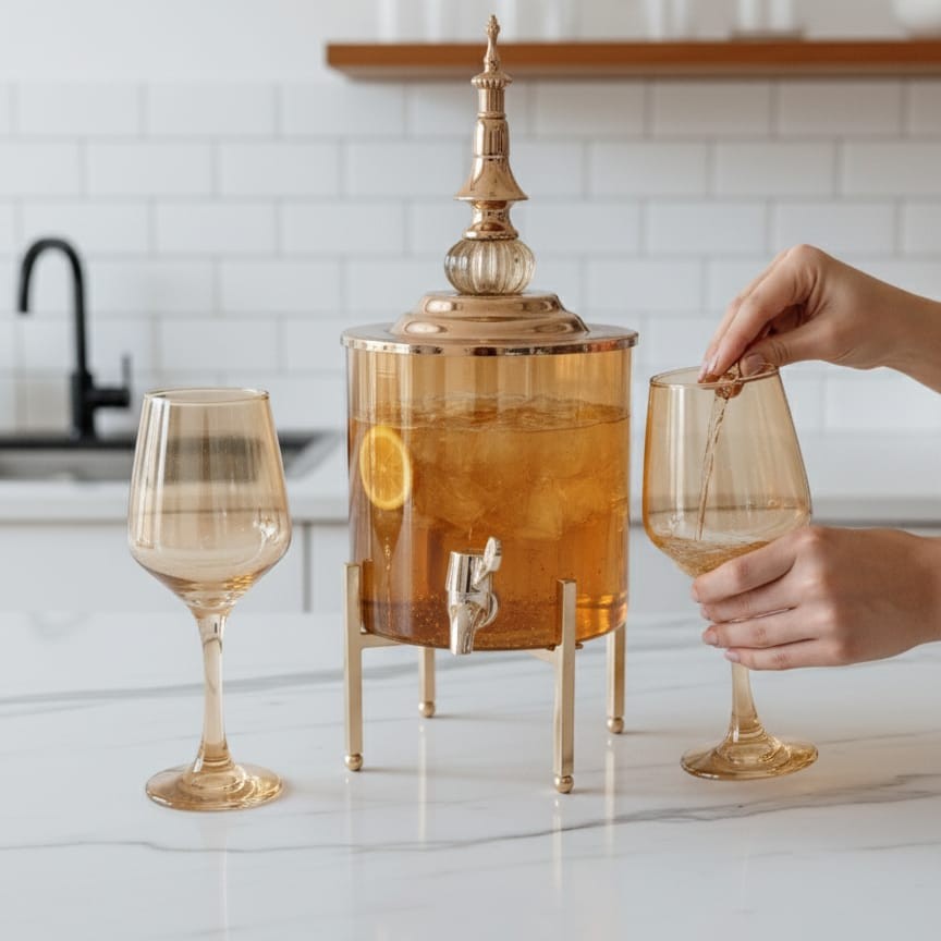 Decanter With 2-Piece Gold Wine Glass Set