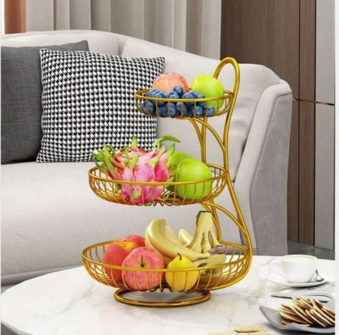 3-Layer Round Metallic Fruit Rack