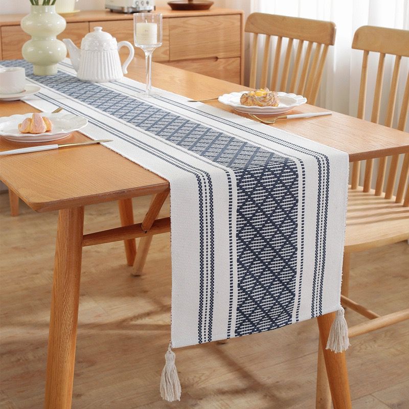 Simple Yarn-Dyed Tassel Cotton Linen Table Mat