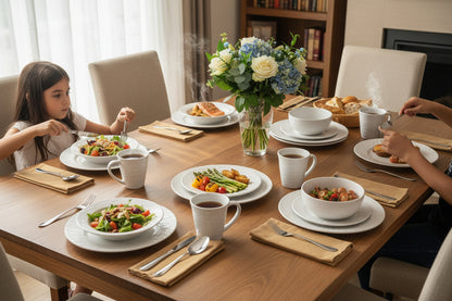 24 Piece white ceramic dinner set for elegant dining and table serving