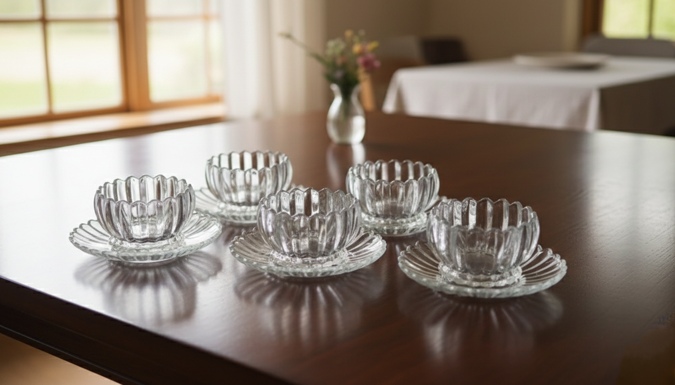 12-piece Crystal glass mug and saucer set with matching bowls