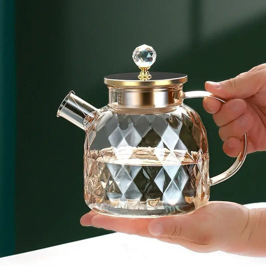 Champagne Diamond Texture Glass Kettle 1300ml