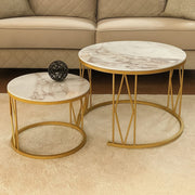 Two-piece pure marble nesting stool set with large and small stools