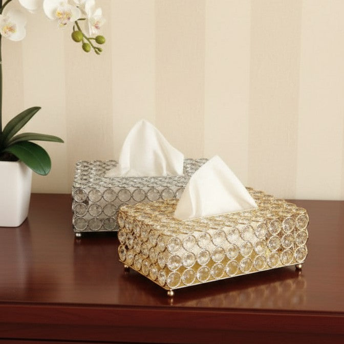 Sparkling Crystal Serviette Holder In Gold And Silver