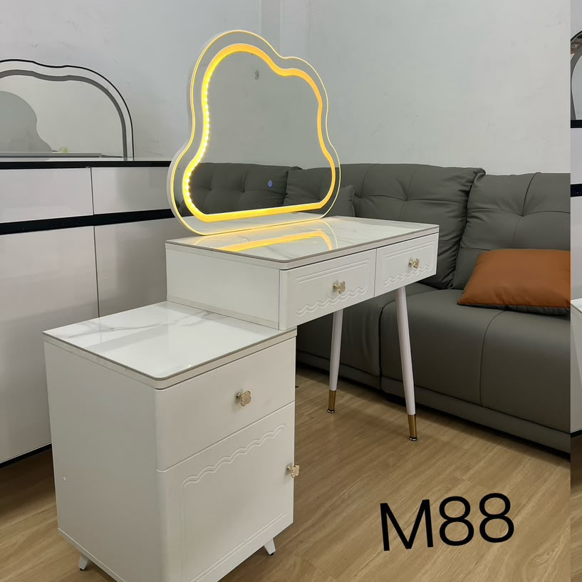 LED Cloud Mirror Vanity Table with  Storage Cabinet
