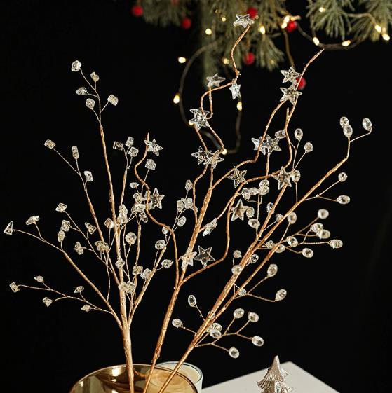 Christmas Crystal Bud Branch Decoration With Acrylic Beads
