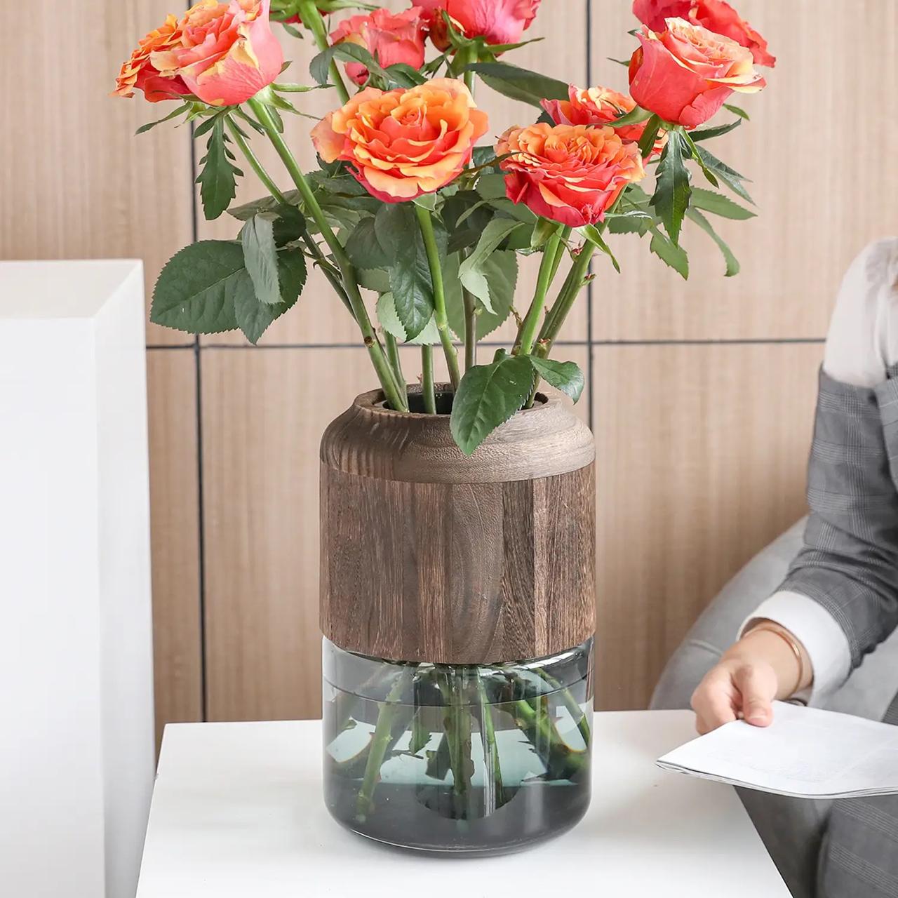 Creative Glass Vase With Removable Wooden Decorative  Touch