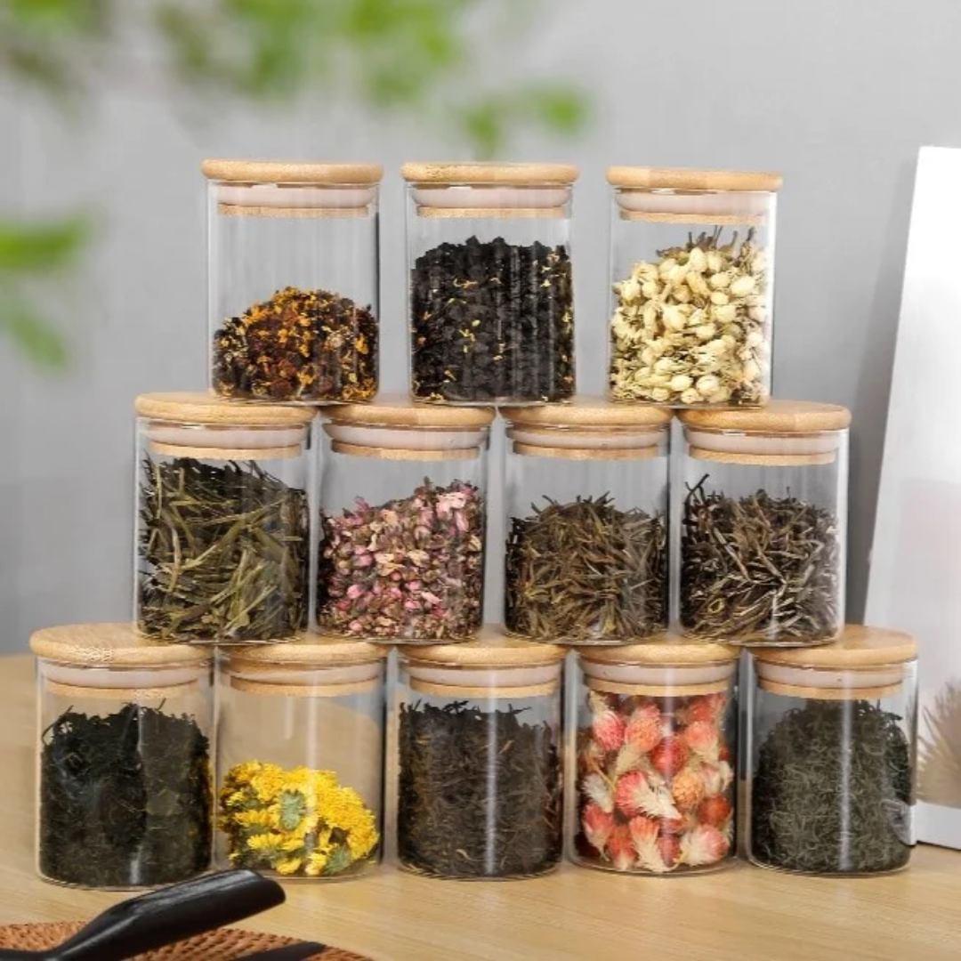 12Pc Glass Spice Jar Set with Bamboo Lids