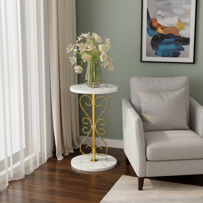 Nordic-style side table with smooth surface and compact design.