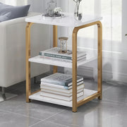 White Nordic 3-tier side table measuring 40 × 30 × 62 cm for bedside and living room storage and use