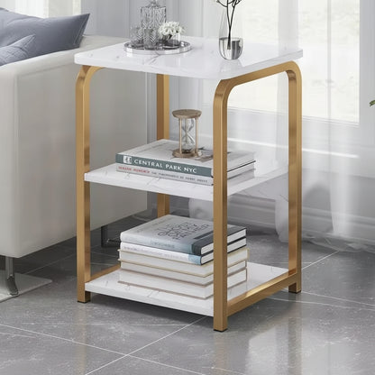 White Nordic 3-tier side table measuring 40 × 30 × 62 cm for bedside and living room storage and use