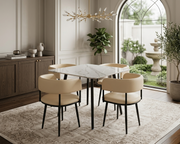 Modern marble 4 seater dining table with elegant curved edges for stylish home dining