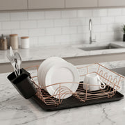 Gold single layer dish rack for kitchen countertop drying and organization