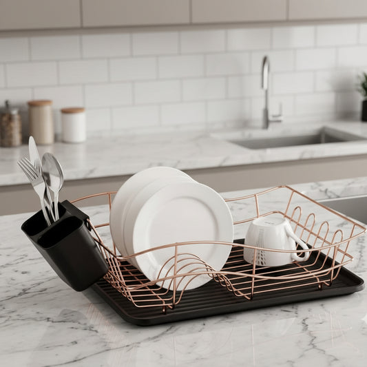 Gold single layer dish rack for kitchen countertop drying and organization