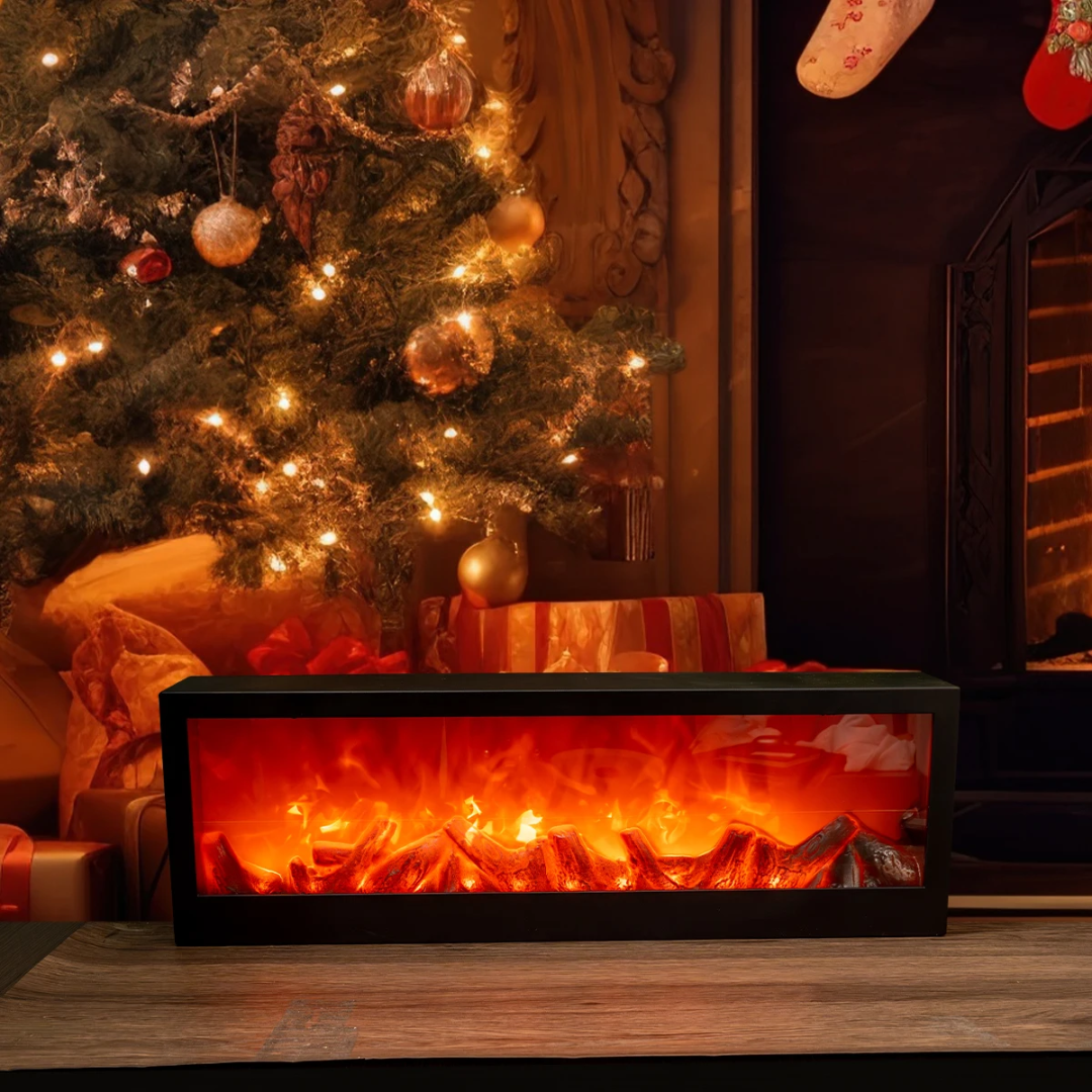LED fireplace lantern with realistic flickering flame effect.