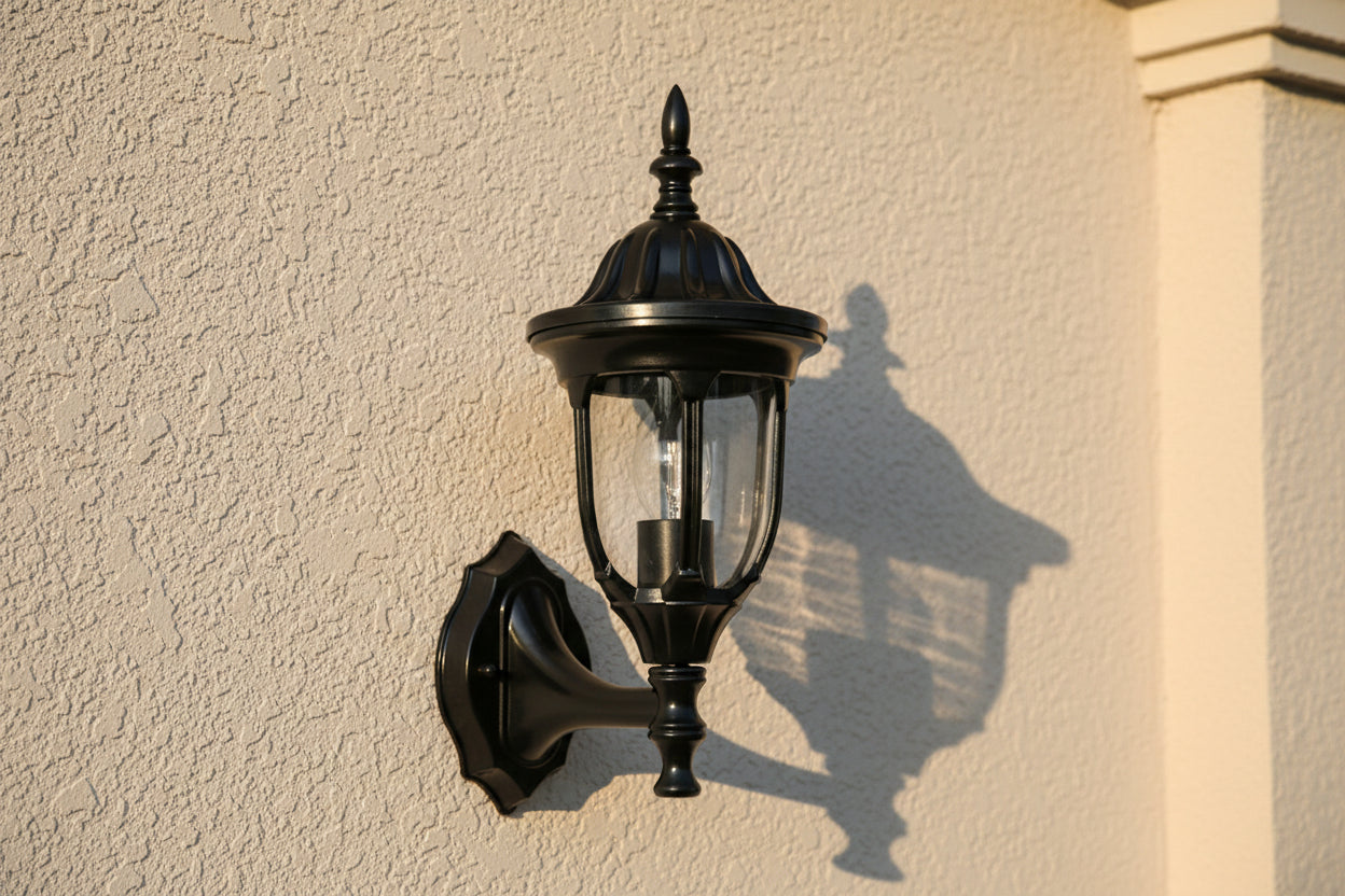 Black outdoor lantern wall light with E27 socket, weatherproof IP44 classic design fixture