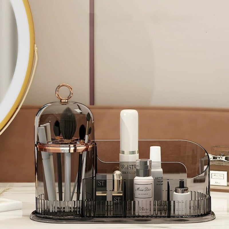 Makeup organizer box for brushes, lipsticks, skincare, and cotton pads