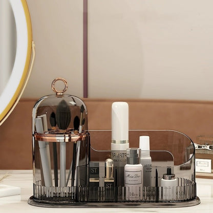 Makeup organizer box for brushes, lipsticks, skincare, and cotton pads