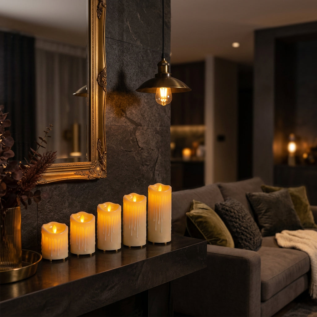 5-Piece Rechargeable LED Candle Set with Dripping Wax Design and Warm Flickering Light for Indoor Decoration available in Nairobi, Kenya