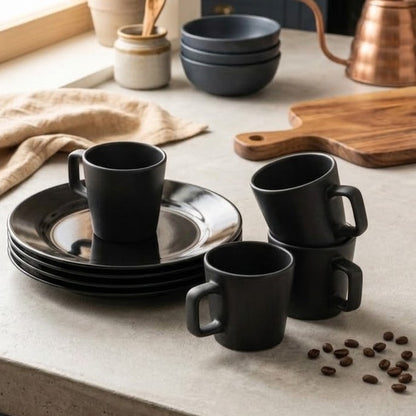 12Pc Black Ceramic Dinner Set