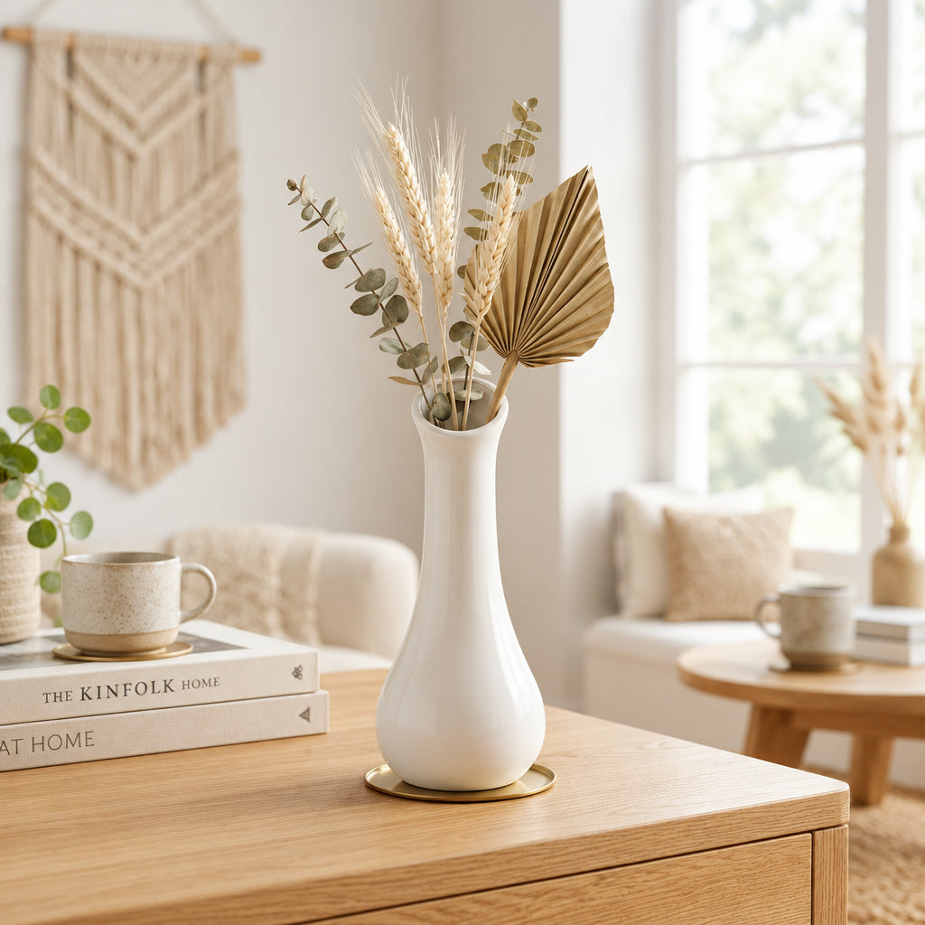 7 Inch White Ceramic Nose Vase for Decorative Display on Shelves and Tables