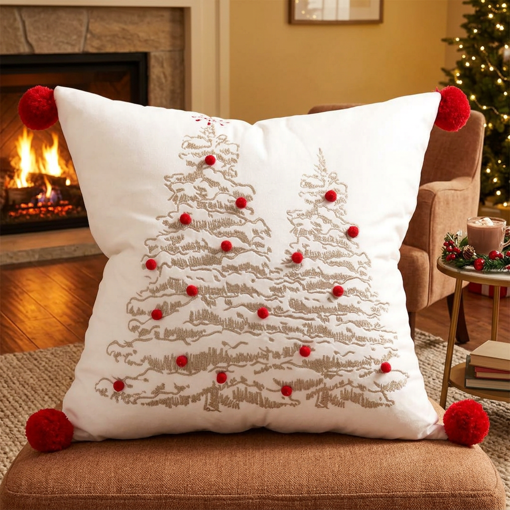 45 × 45cm Embroidered Bronzing Christmas Tree Cushion Cover