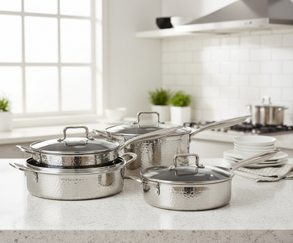 28 cm Tripply stainless steel deep frying pan with honeycomb non-stick coating and lid.