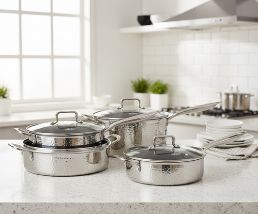 28 cm Tripply stainless steel deep frying pan with honeycomb non-stick coating and lid.