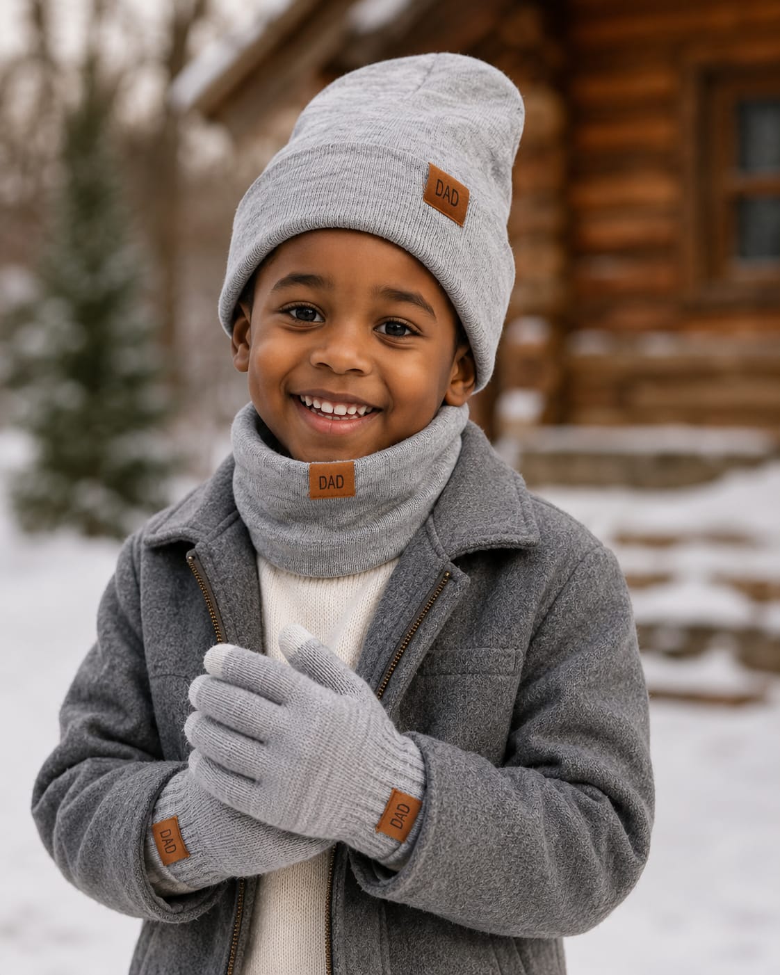 3Pc Knitted Beanie Hat Set with Scarf and Gloves for Kids