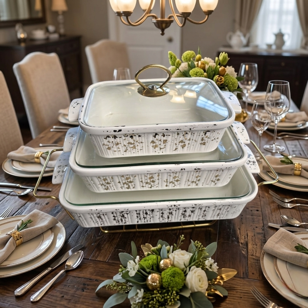 3 Piece Ceramic Chafing Dish Set