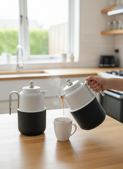 1.0 litre Vacuum flask with long-lasting insulation for hot and cold beverages.