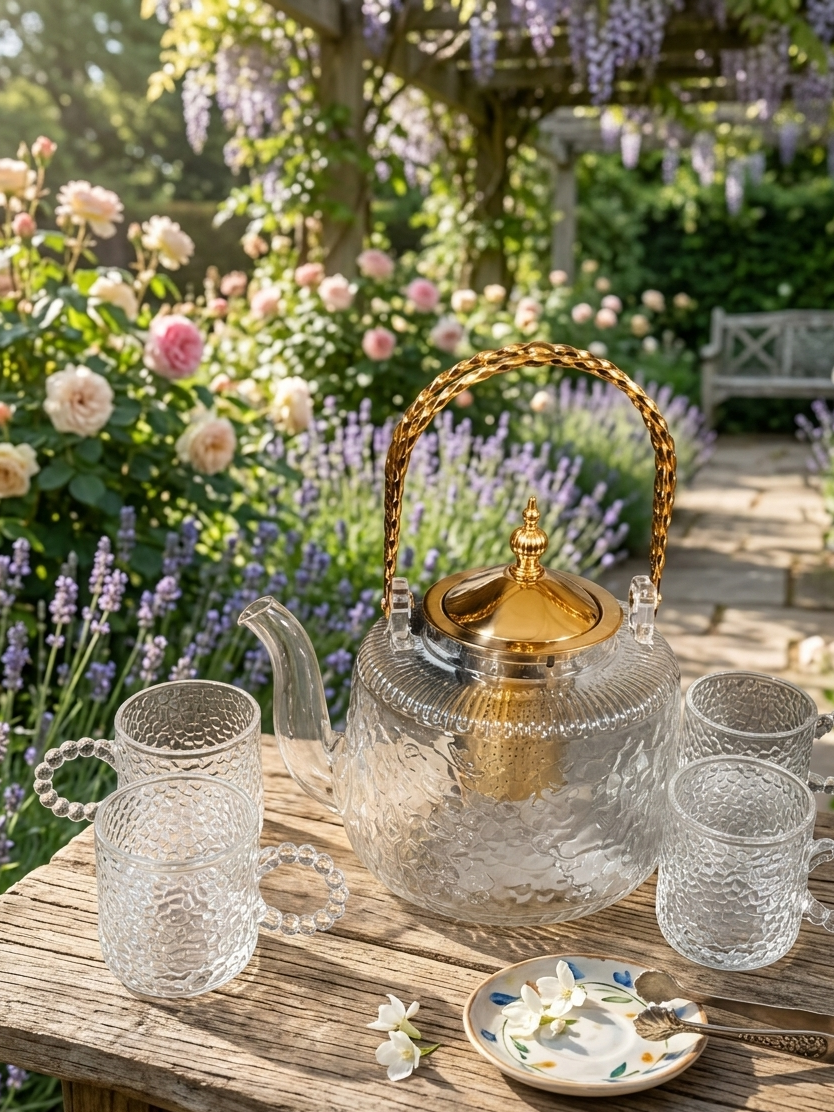 1.28L Borosilicate Glass Tea Pot Set With Infuser