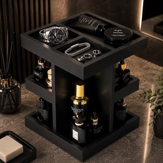 3 Tier Rotating Wooden Makeup Cosmetics and Perfume Organizer