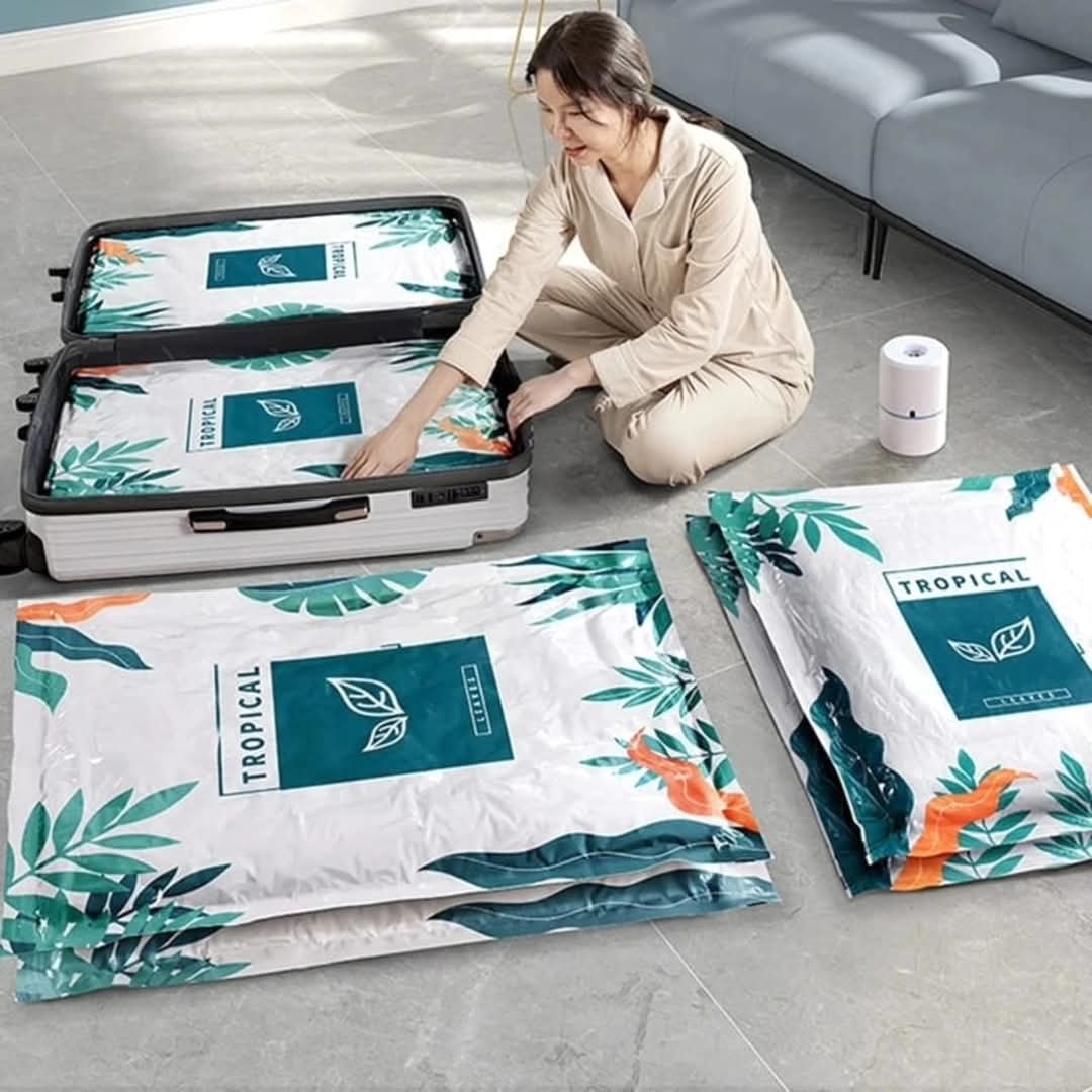 10 Piece vacuum storage bag set with electric pump for compressing clothes and bedding