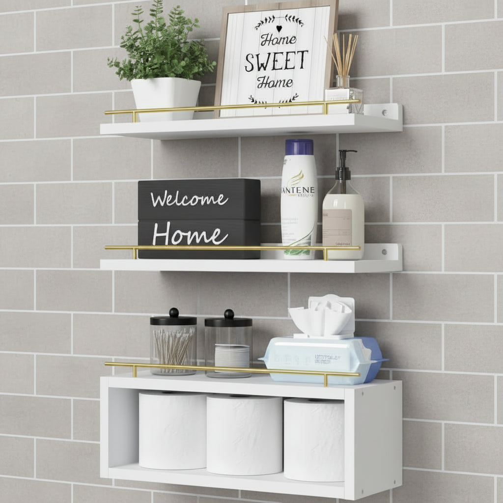 Solid Pine Wood Bathroom Floating Shelves
