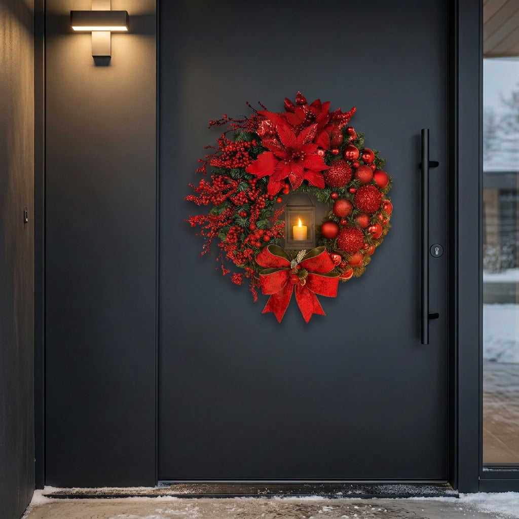 32 cm Christmas wreath with decorative lights for festive door, wall, and home décor.