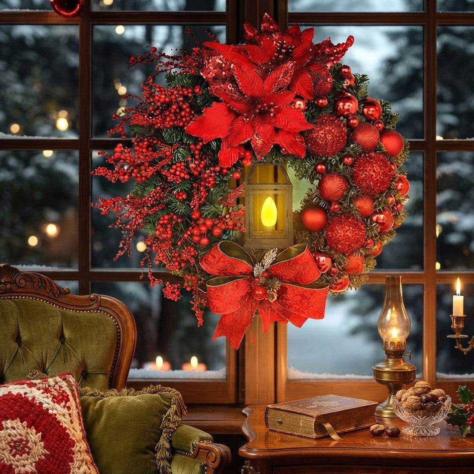 32 cm Christmas wreath with decorative lights for festive door, wall, and home décor.