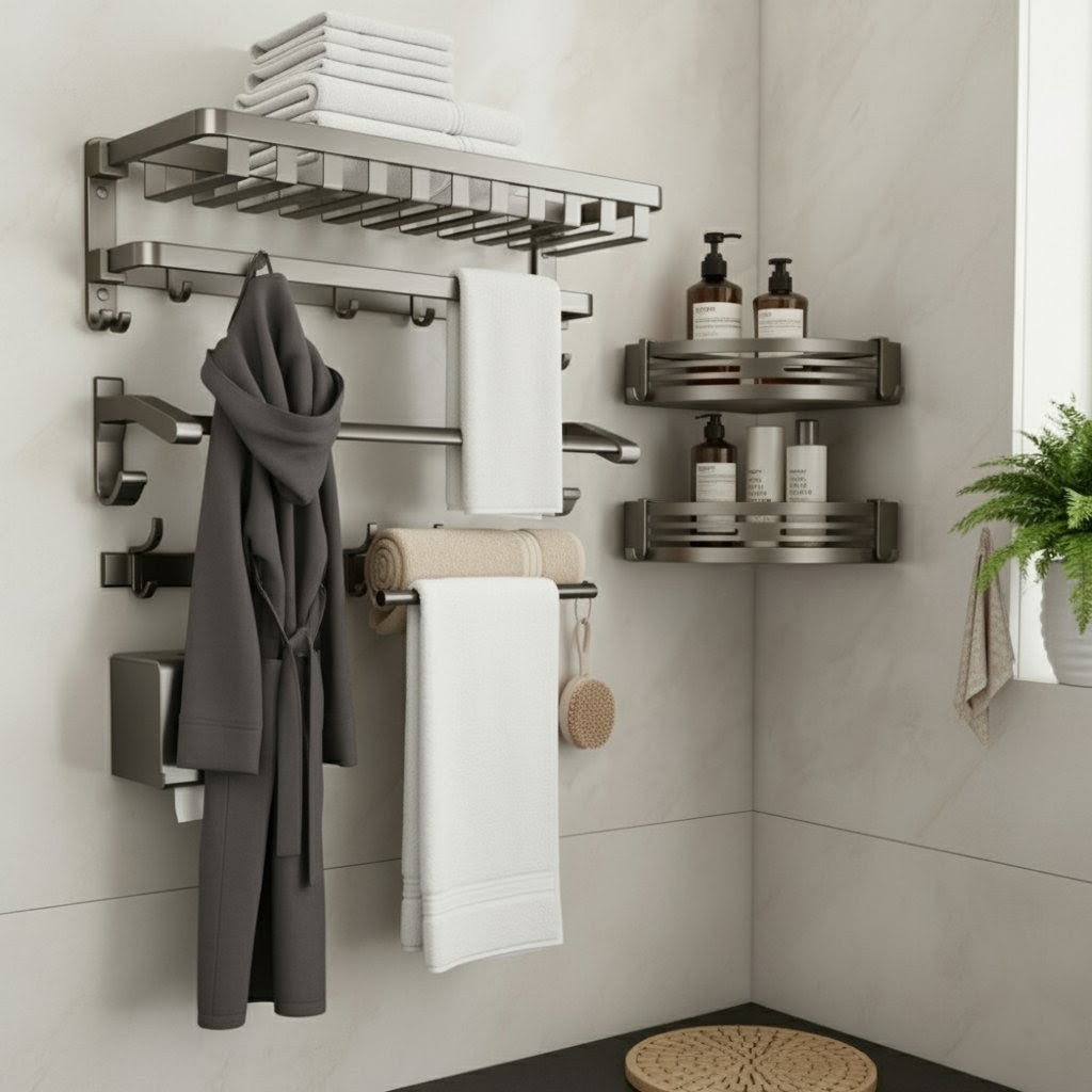 7pcs high quality rust-resistant bathroom set with racks and accessories