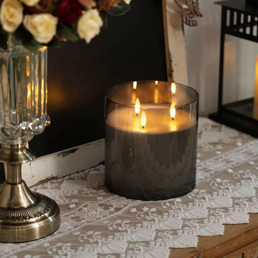 Luxury LED candle dark grey and clear 15x15cm