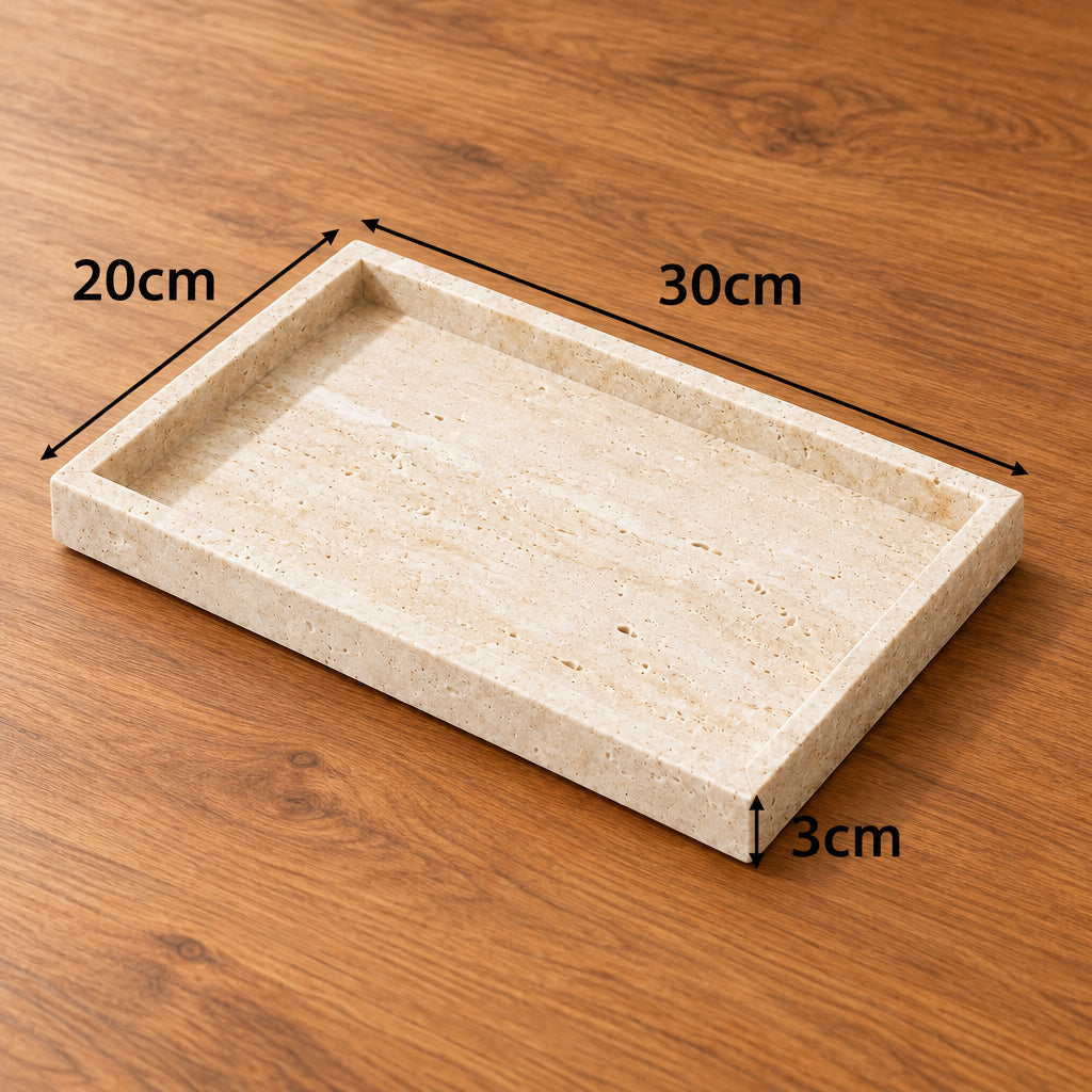 30cm Stone Travertine Decor Tray – Wabi Sabi Japandi Tray
