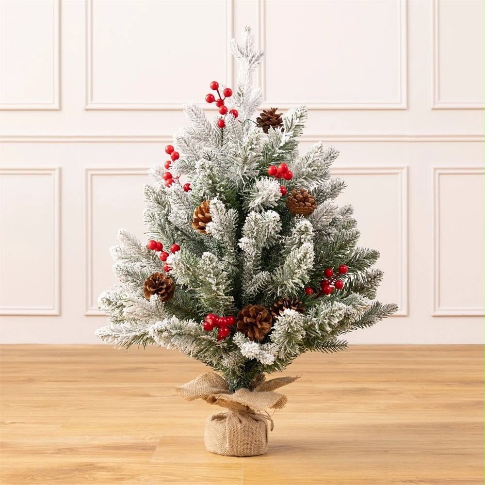 45cm Snow-Covered Christmas Tree Decoration with Wooden Base