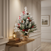 45cm Snow-Covered Christmas Tree Decoration with Frosted Branches, Wooden Base and Burlap Wrap available in Nairobi, Kenya