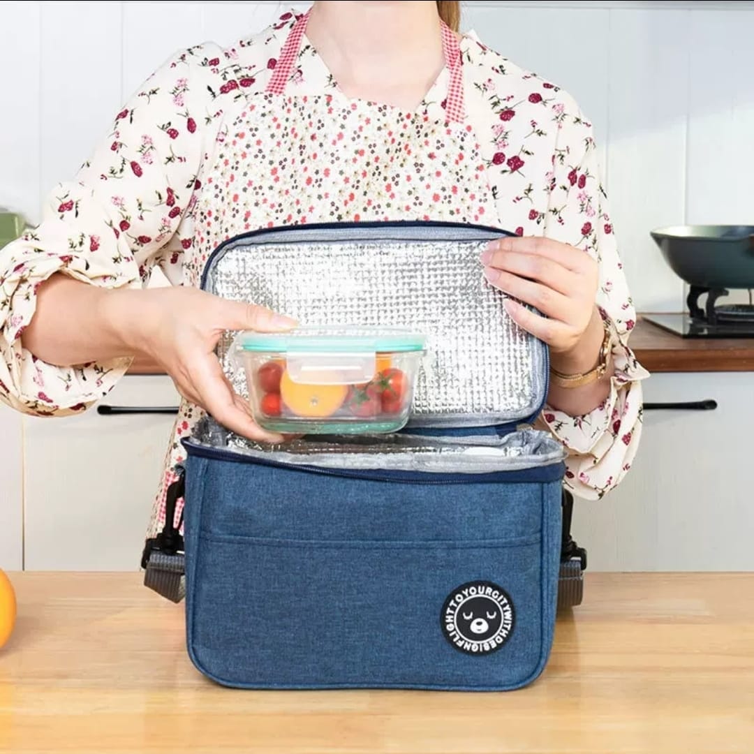 Large capacity insulated lunch bag with shoulder strap for keeping food fresh at school, work, or picnics