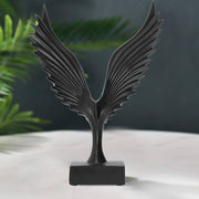 Black resin eagle wings figurine with detailed design for home, office, shelf, and console décor.
