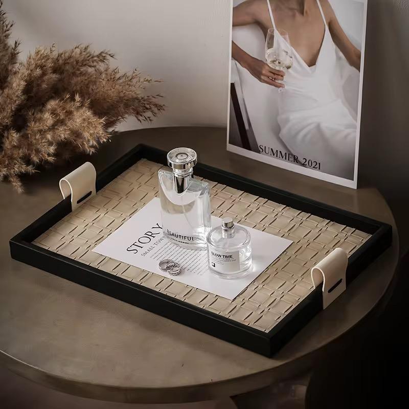 Faux Leather & Wood Vanity Tray