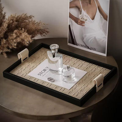 Faux Leather & Wood Vanity Tray