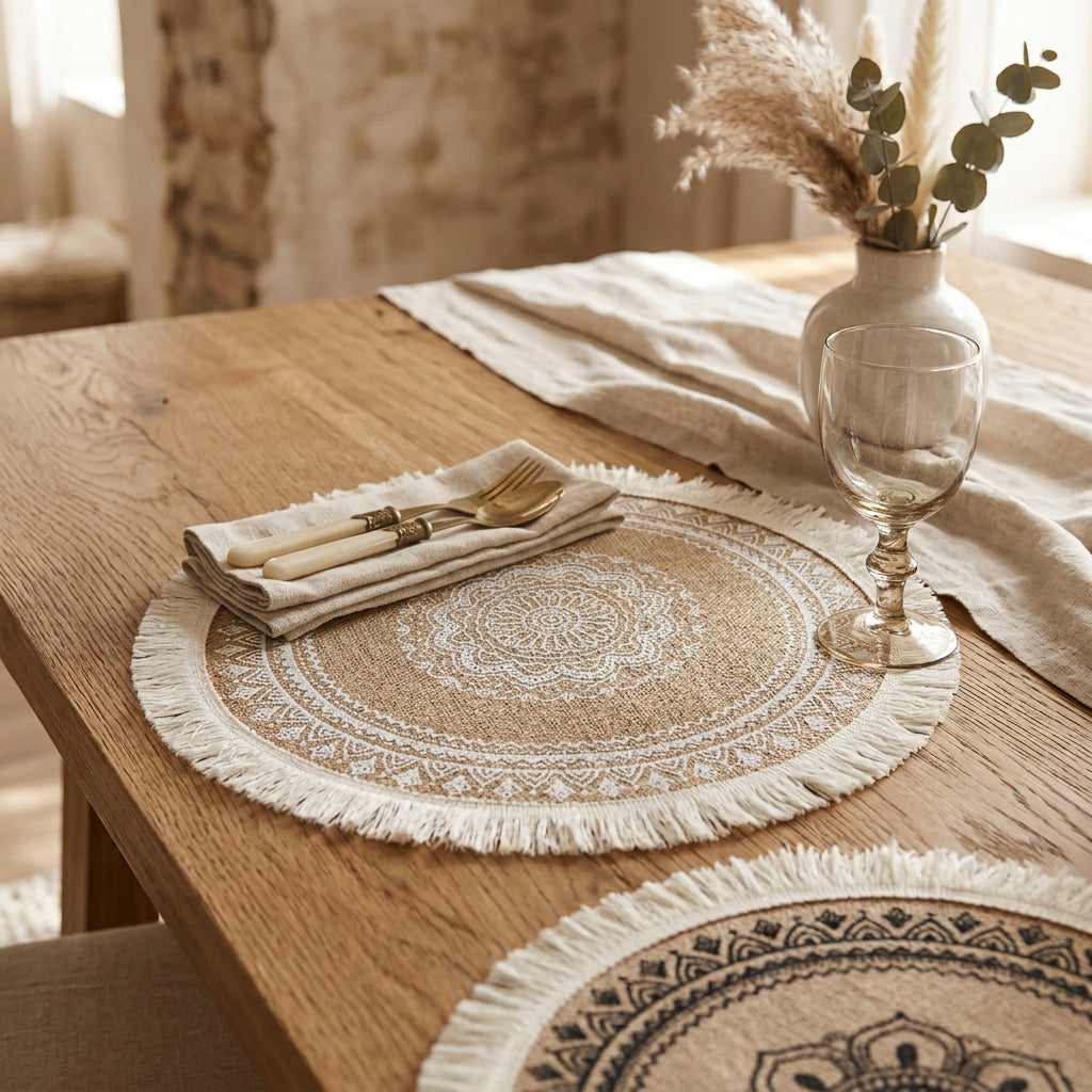 6-Piece Round Woven Jute Table Mat Set